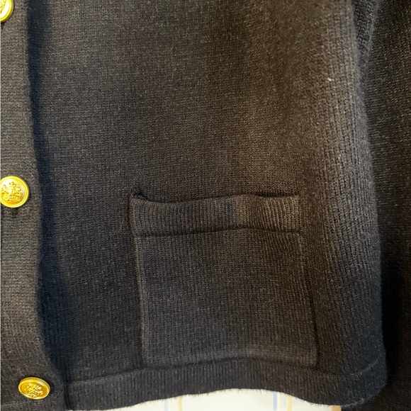 Black Crewneck Button Cardigan Sweater with Gold Buttons - Picture 2 of 6